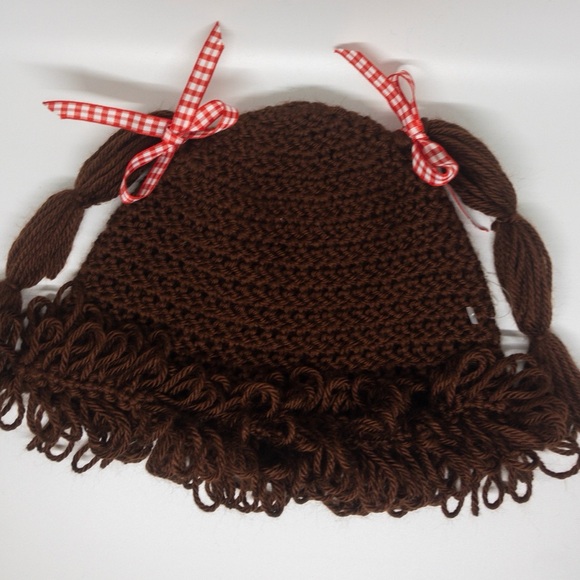 Handmade Crochet Cabbage Patch Kid Wig Hat – Brown Yarn, Loopy Bangs - Picture 5 of 5
